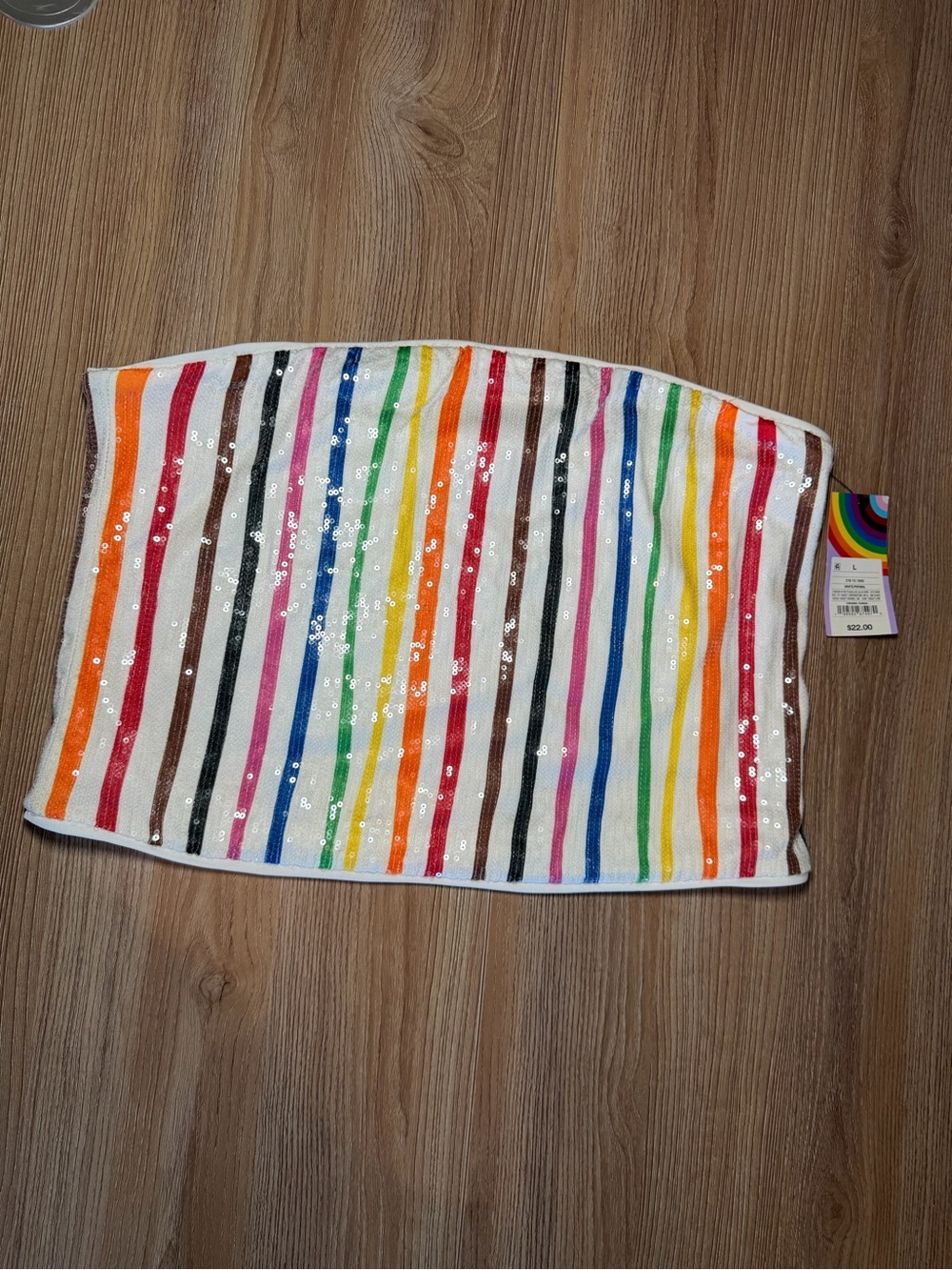 Pride Rainbow Sequin Stripe Tube Top - White Multi
